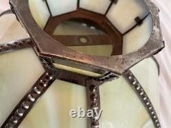 Vintage Slag Custard Glass 16 Panel Hanging Lamp Shade Art Nouveau Style 21 in