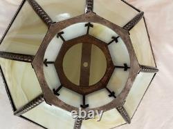 Vintage Slag Custard Glass 16 Panel Hanging Lamp Shade Art Nouveau Style 21 in