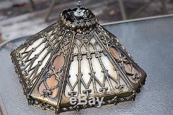 Vintage Slag Glass Brass Antique Lamp Shade