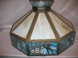 Vintage Slag Glass Curved Lamp Shade Light Fixture Cover Birds Flowers Swallows