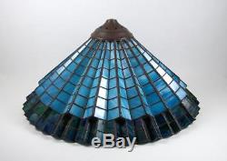 Vintage Slag Glass Lamp Shade Leaded Glass Blue Pleated Design for Table Lamp