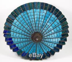 Vintage Slag Glass Lamp Shade Leaded Glass Blue Pleated Design for Table Lamp