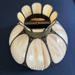 Vintage Slag Glass Tulip Lamp Shade 18 Cream Swirl Panels with Ornate Brass Trim