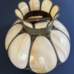 Vintage Slag Glass Tulip Lamp Shade 18 Cream Swirl Panels with Ornate Brass Trim