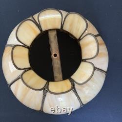 Vintage Slag Glass Tulip Lamp Shade 18 Cream Swirl Panels with Ornate Brass Trim