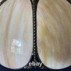 Vintage Slag Glass Tulip Lamp Shade 18 Cream Swirl Panels with Ornate Brass Trim