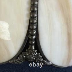 Vintage Slag Glass Tulip Lamp Shade 18 Cream Swirl Panels with Ornate Brass Trim