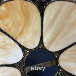 Vintage Slag Glass Tulip Lamp Shade 18 Cream Swirl Panels with Ornate Brass Trim
