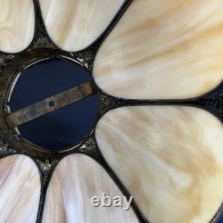Vintage Slag Glass Tulip Lamp Shade 18 Cream Swirl Panels with Ornate Brass Trim