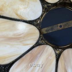 Vintage Slag Glass Tulip Lamp Shade 18 Cream Swirl Panels with Ornate Brass Trim
