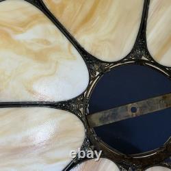 Vintage Slag Glass Tulip Lamp Shade 18 Cream Swirl Panels with Ornate Brass Trim