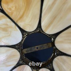 Vintage Slag Glass Tulip Lamp Shade 18 Cream Swirl Panels with Ornate Brass Trim