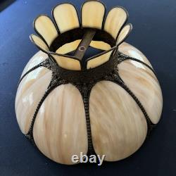 Vintage Slag Glass Tulip Lamp Shade 18 Cream Swirl Panels with Ornate Brass Trim