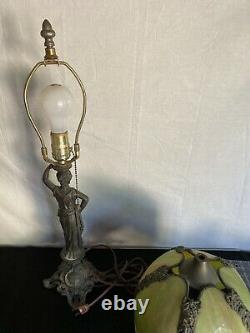 Vintage Slag Glass Tulip Shade Table Lamp With Figural Grecian Woman Metal Base