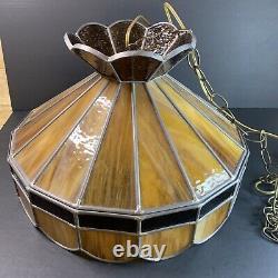 Vintage Slag Streaky Glass Stained Glass Hanging Light Fixture Lamp Shade Amber