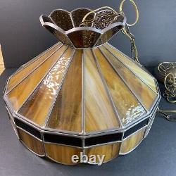 Vintage Slag Streaky Glass Stained Glass Hanging Light Fixture Lamp Shade Amber