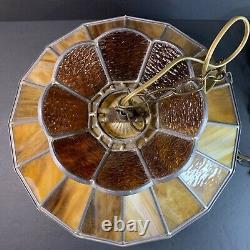 Vintage Slag Streaky Glass Stained Glass Hanging Light Fixture Lamp Shade Amber