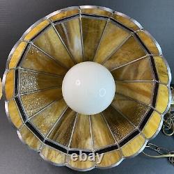 Vintage Slag Streaky Glass Stained Glass Hanging Light Fixture Lamp Shade Amber