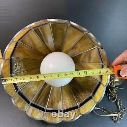 Vintage Slag Streaky Glass Stained Glass Hanging Light Fixture Lamp Shade Amber