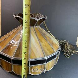 Vintage Slag Streaky Glass Stained Glass Hanging Light Fixture Lamp Shade Amber