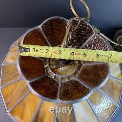 Vintage Slag Streaky Glass Stained Glass Hanging Light Fixture Lamp Shade Amber
