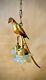 Vintage Solid Brass Parrot Pendant Lamp Chandelier With Two Flower Petal Shades