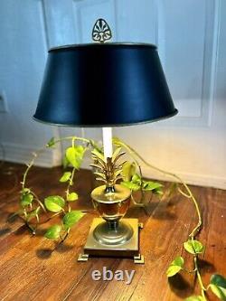 Vintage Solid Brass Pineapple Table Lamp Black Bouillotte Metal Tole Shade