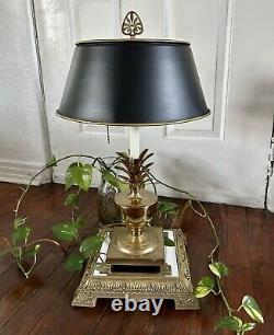 Vintage Solid Brass Pineapple Table Lamp Black Bouillotte Metal Tole Shade