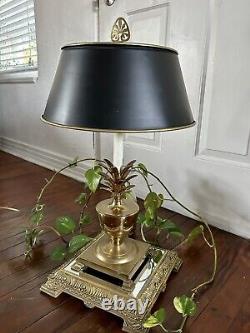 Vintage Solid Brass Pineapple Table Lamp Black Bouillotte Metal Tole Shade
