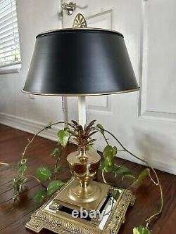 Vintage Solid Brass Pineapple Table Lamp Black Bouillotte Metal Tole Shade