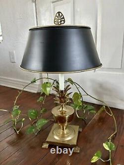 Vintage Solid Brass Pineapple Table Lamp Black Bouillotte Metal Tole Shade