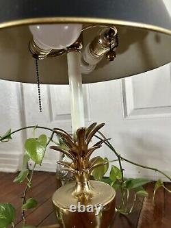 Vintage Solid Brass Pineapple Table Lamp Black Bouillotte Metal Tole Shade