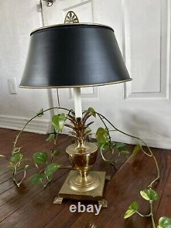 Vintage Solid Brass Pineapple Table Lamp Black Bouillotte Metal Tole Shade