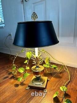 Vintage Solid Brass Pineapple Table Lamp Black Bouillotte Metal Tole Shade