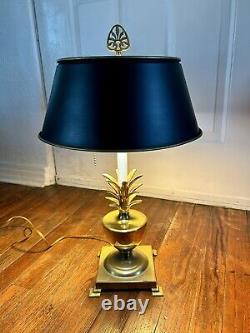 Vintage Solid Brass Pineapple Table Lamp Black Bouillotte Metal Tole Shade