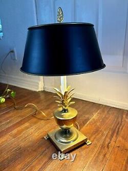 Vintage Solid Brass Pineapple Table Lamp Black Bouillotte Metal Tole Shade