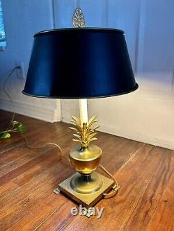 Vintage Solid Brass Pineapple Table Lamp Black Bouillotte Metal Tole Shade