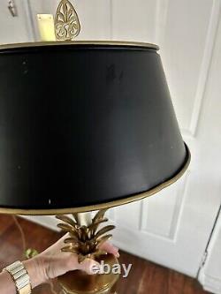 Vintage Solid Brass Pineapple Table Lamp Black Bouillotte Metal Tole Shade