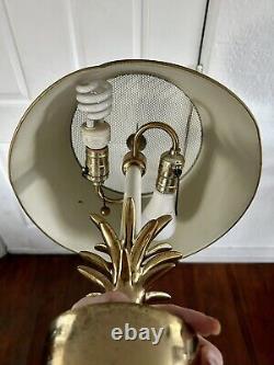 Vintage Solid Brass Pineapple Table Lamp Black Bouillotte Metal Tole Shade