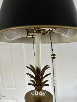 Vintage Solid Brass Pineapple Table Lamp Black Bouillotte Metal Tole Shade