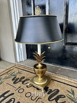 Vintage Solid Brass Pineapple Table Lamp Black Bouillotte Metal Tole Shade