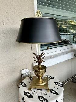 Vintage Solid Brass Pineapple Table Lamp Black Bouillotte Metal Tole Shade