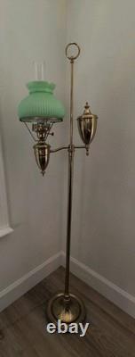 Vintage Solid Brass Student Floor Lamp Green Shade 56 VERY NICE