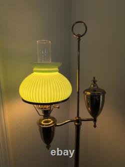 Vintage Solid Brass Student Floor Lamp Green Shade 56 VERY NICE
