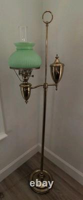 Vintage Solid Brass Student Floor Lamp Green Shade 56 VERY NICE