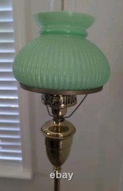 Vintage Solid Brass Student Floor Lamp Green Shade 56 VERY NICE