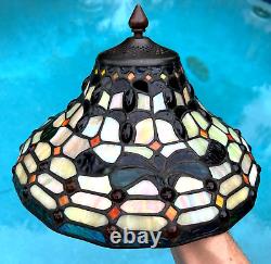 Vintage Spectrum Tiffany Style Strained Glass Lamp Shade 11 + 3 Chains