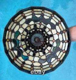 Vintage Spectrum Tiffany Style Strained Glass Lamp Shade 11 + 3 Chains