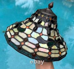 Vintage Spectrum Tiffany Style Strained Glass Lamp Shade 11 + 3 Chains