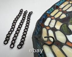 Vintage Spectrum Tiffany Style Strained Glass Lamp Shade 11 + 3 Chains